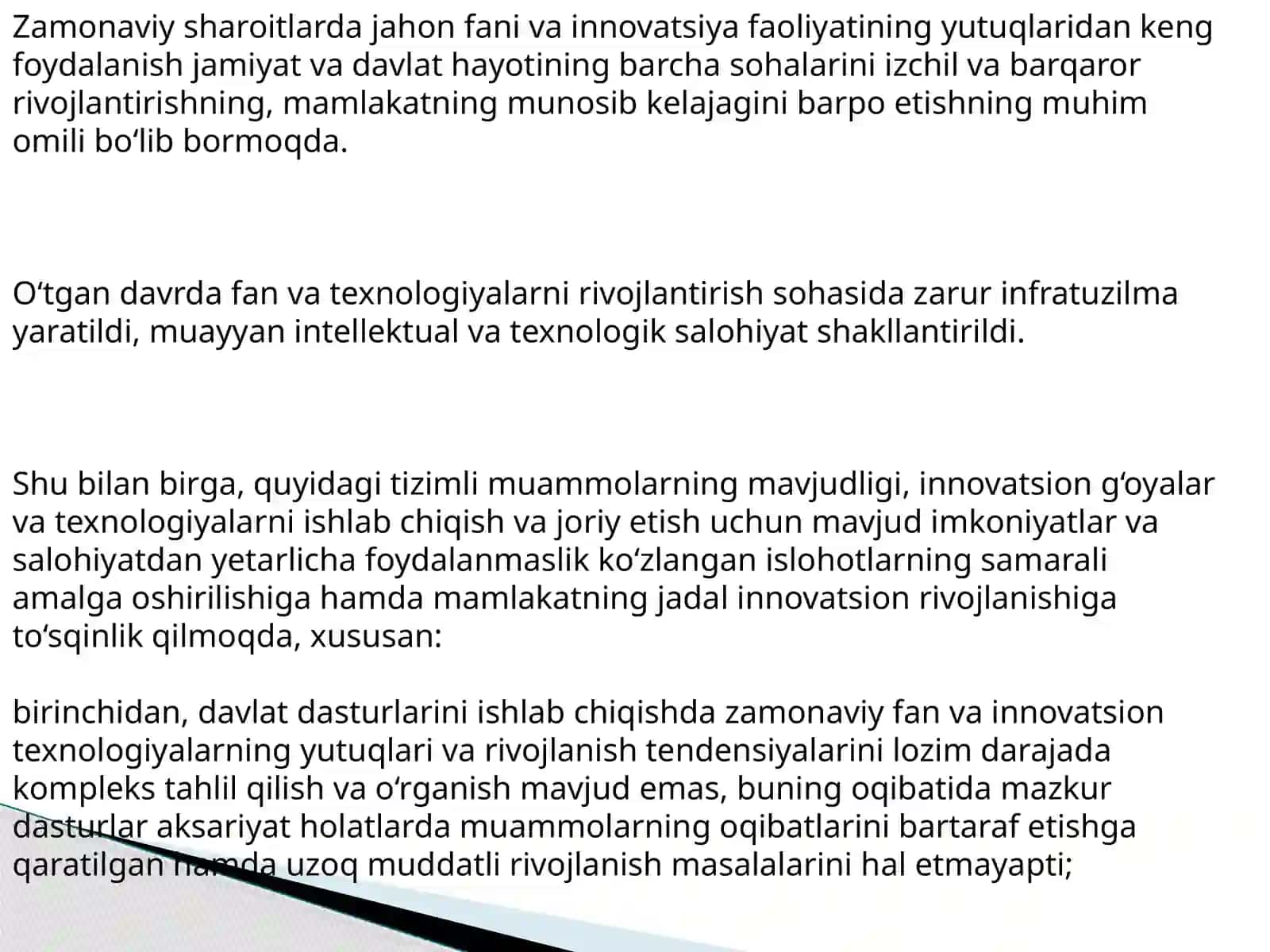 INAVATSION G’OYALAR VA TEXNALOGIYALARNI ISHLAB CHIQARISHGA,JAMIYAT HAYOTIGA IZCHIL TATBIQ ETISH 3