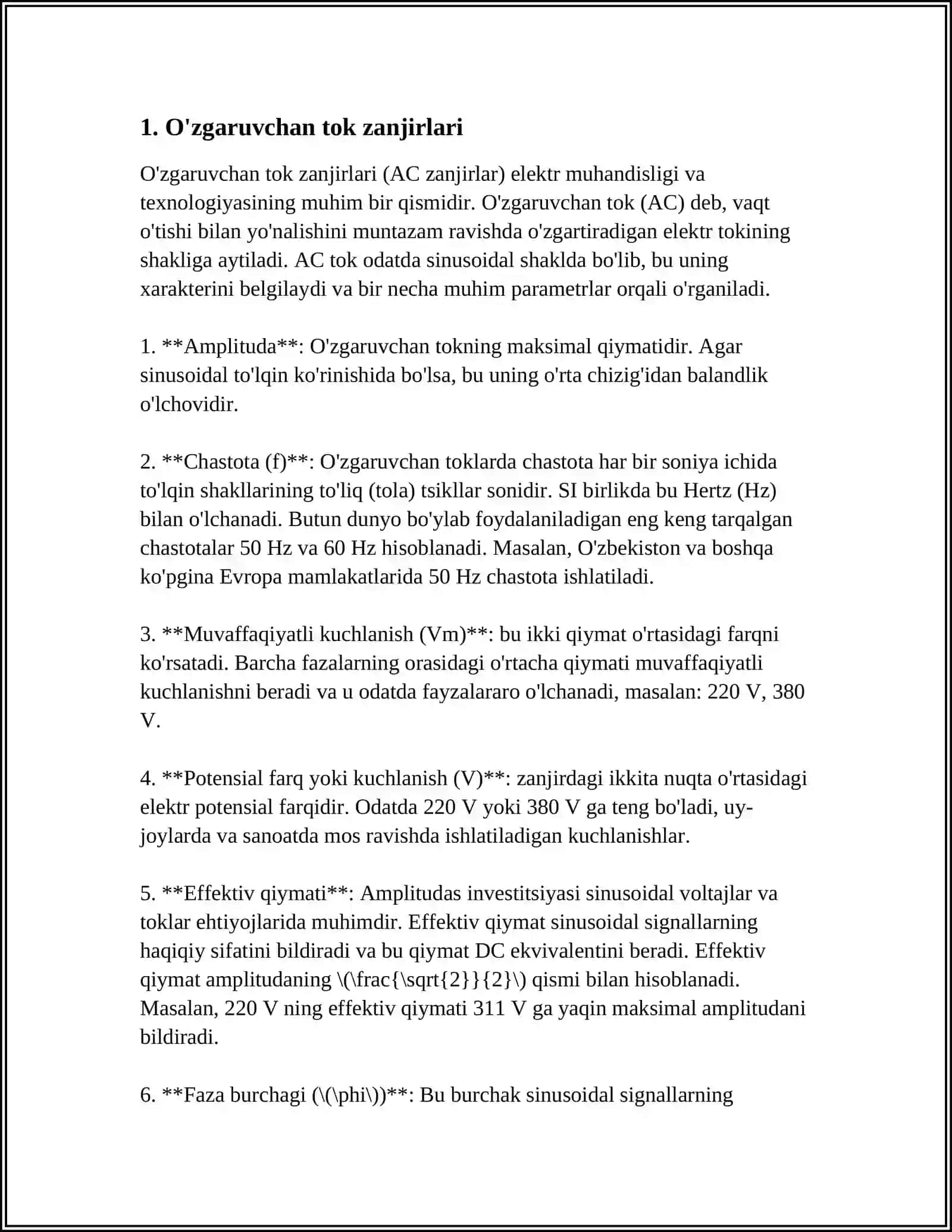 MUSTAQIL ISH Mavzu: UCH FAZALI ELEKTR ZANJIRLARINI HISOBLASH 3
