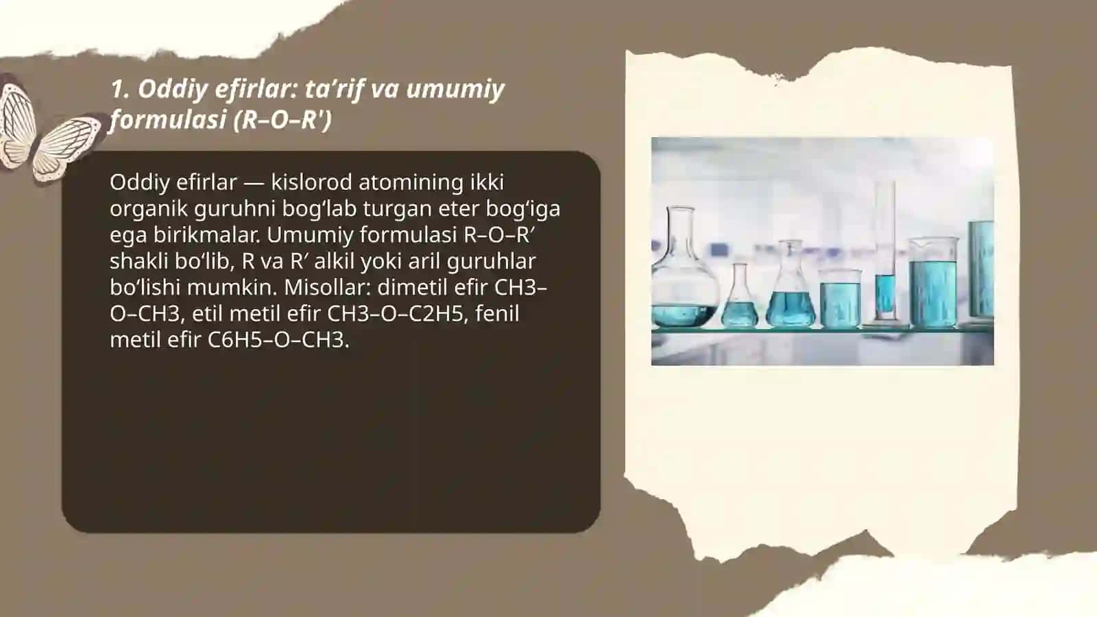 Oddiy efirlar-tasnifi turkumlanishi,olinishi,reaksiyaga kirish qobiliyati,ahamiyati 3