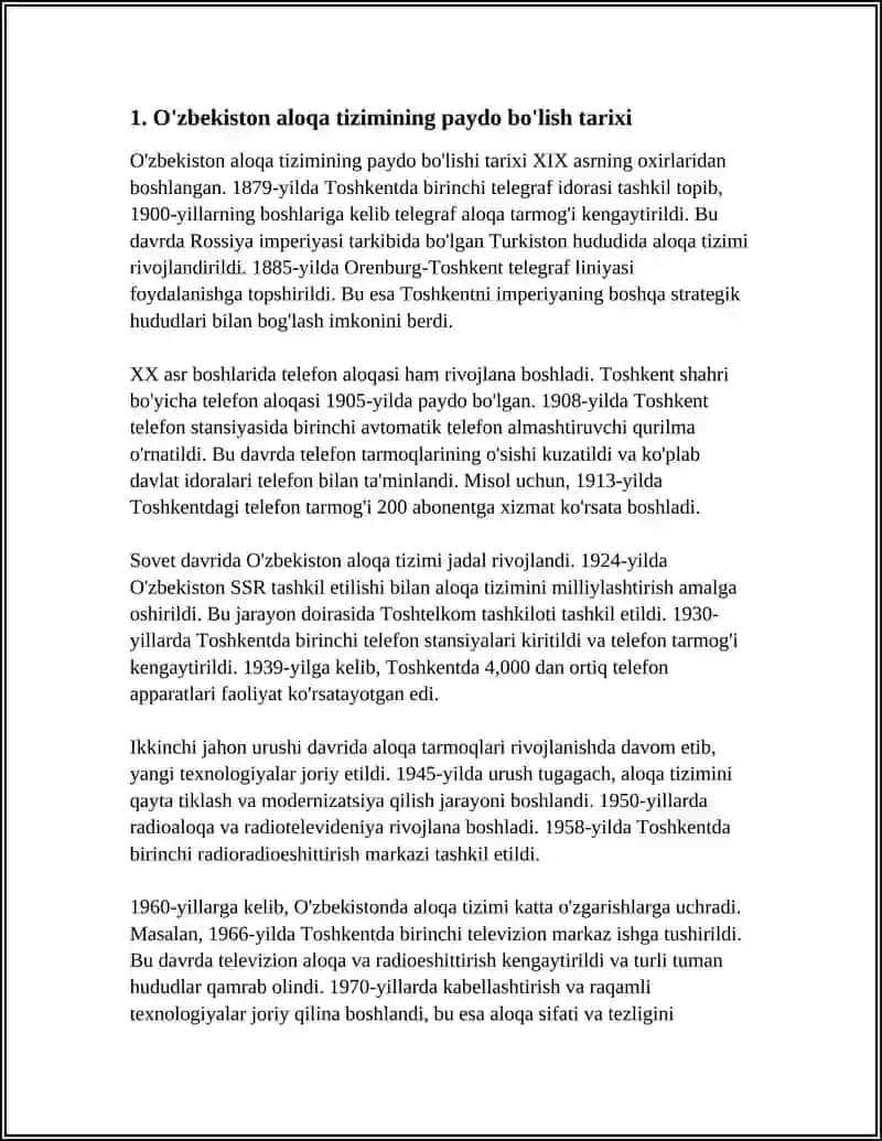 O'ZBEKISTON ALOQA TIZIMI VUJUDGA KELISHI VA UNING RIVOJLANISHI 3