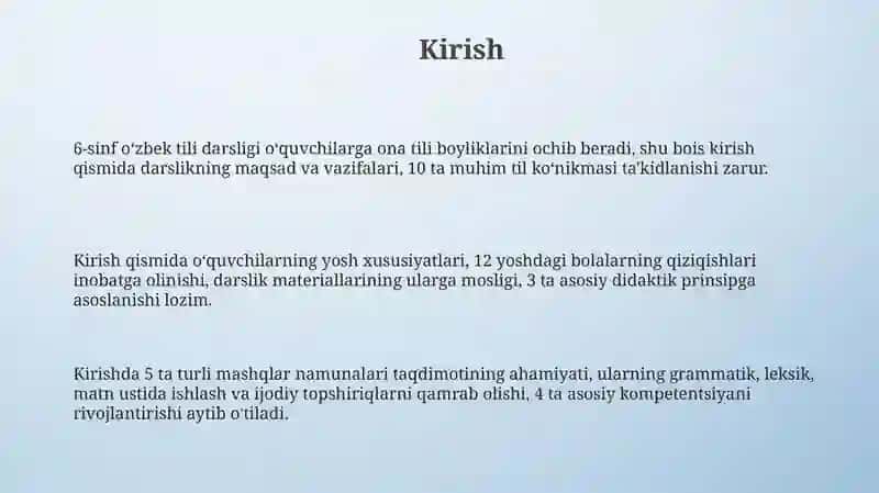 6-sinf ona tili darsligi mazmuniga oid mashq namunalari(5ta) va metodik tafsiya 3