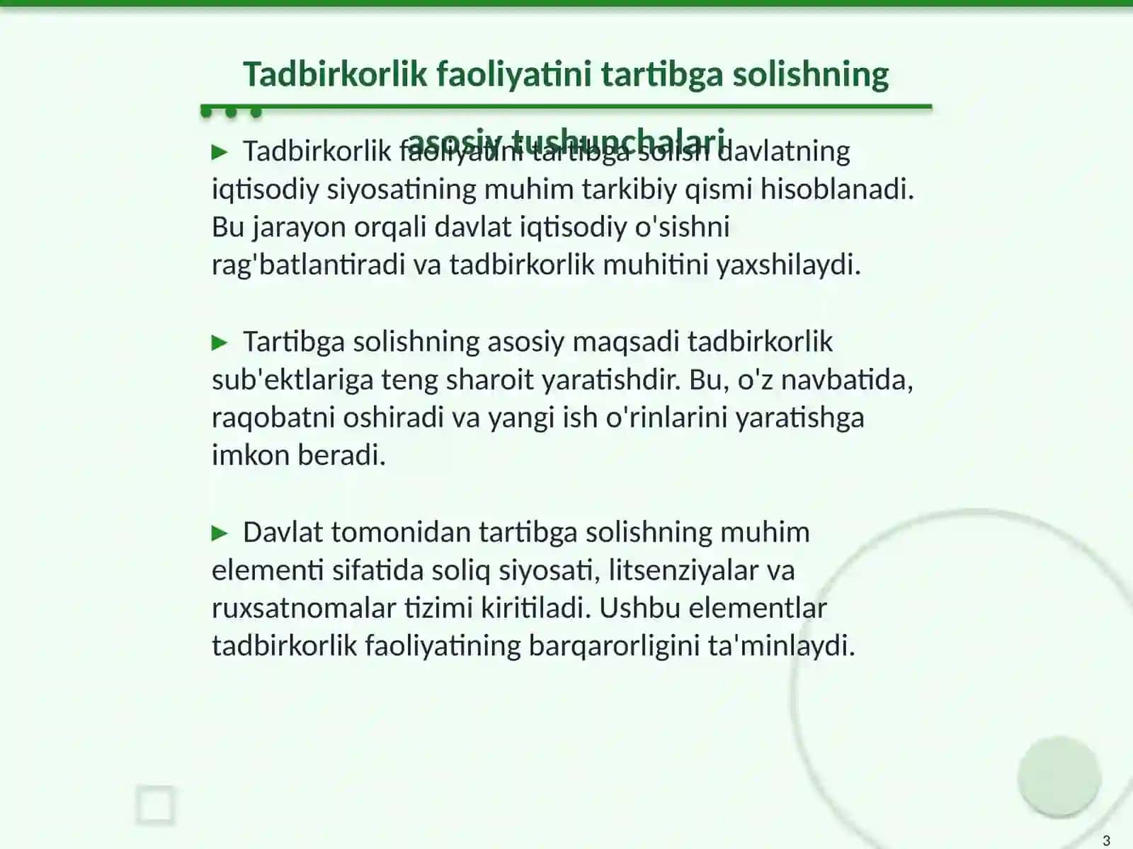 Tadbirkorlik faoliyatini davlat tomonidan tartibga solish va boshqarish 3
