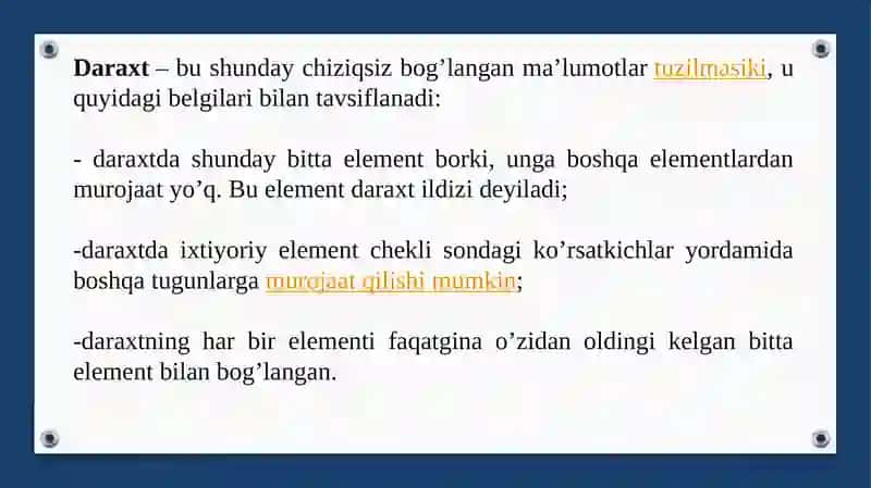Daraxtsimon ma’lumotlar tuzilmalarini qayta ishlash algoritmlari va dasturlarini tushish. Binar daraxtlar bilan ishlash algoritmlari 3