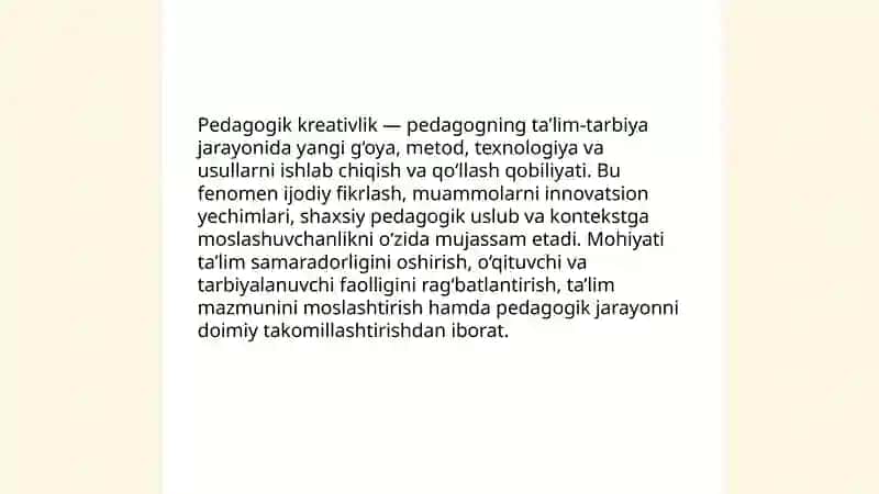 Pedagogik kreativlik va uning o'ziga xos jihatlari 3