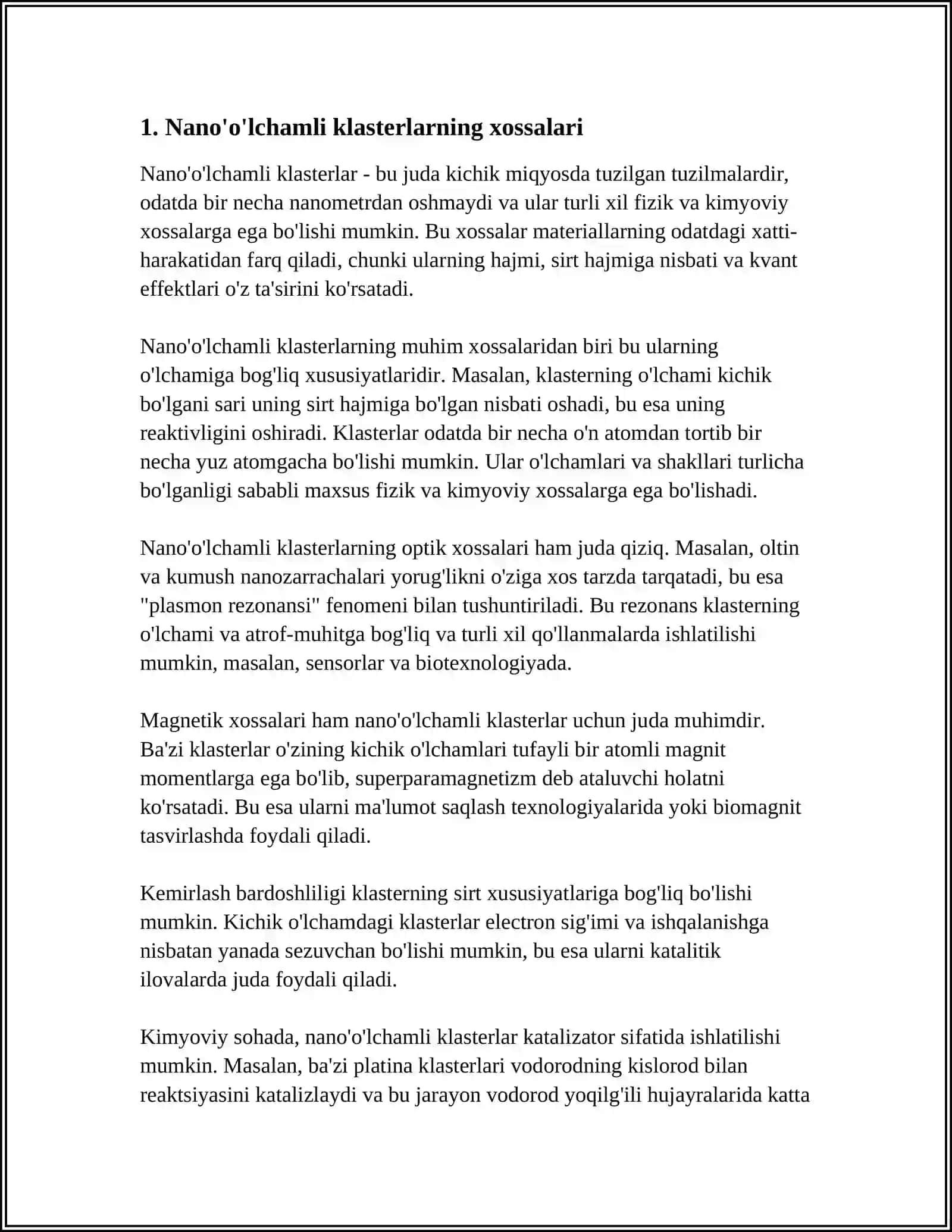 NANO O‘LCHAMLI KLASTERLAR VA KRISTALLAR. NANO TEXNOLOGIYA 3