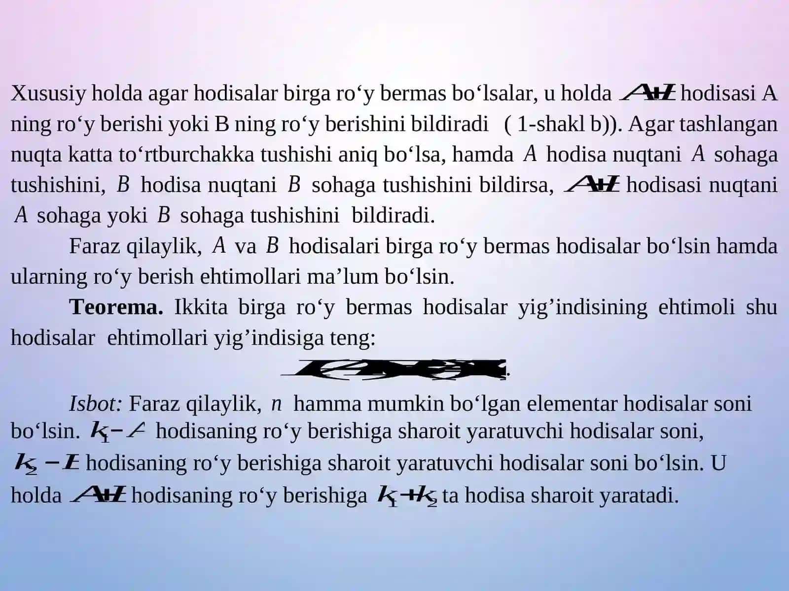 Ehtimollarni qo‘shish va ko‘paytirish teoremalari 3
