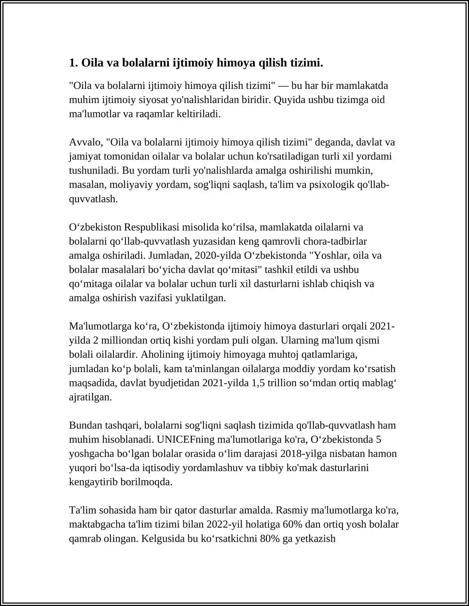 OILALAR VA BOLALARGA IJTIMOIY, HUQUQIY VA PISIXOLOGIK-PEDAGOKIK BOLIMLARI ISHIGA ALOHIDA ETIBOR QARATISH LOZIM 3