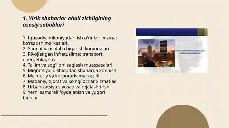 Aholi zichligi va urbanizatsiya yirik shaharlar aholi zichligi 3