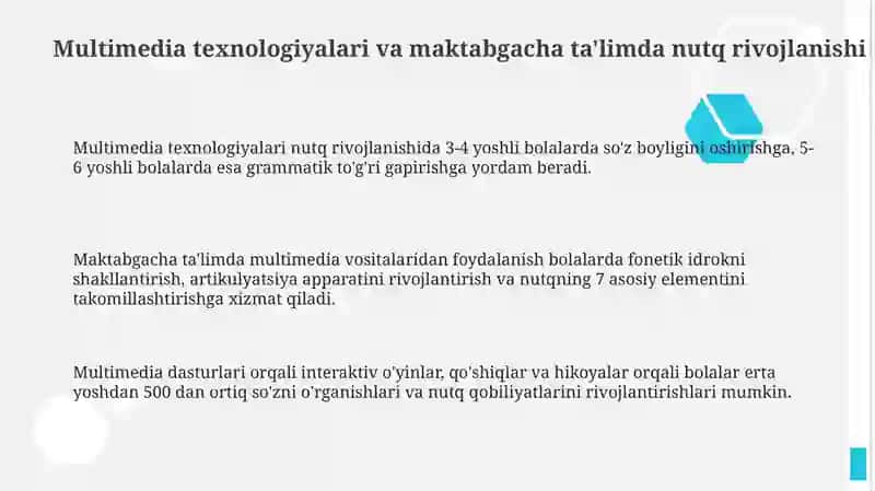 Maktabgacha ta’lim tashkilotlarida nutq o‘stirishda multimedia texnologiyalaridan foydalanish 3