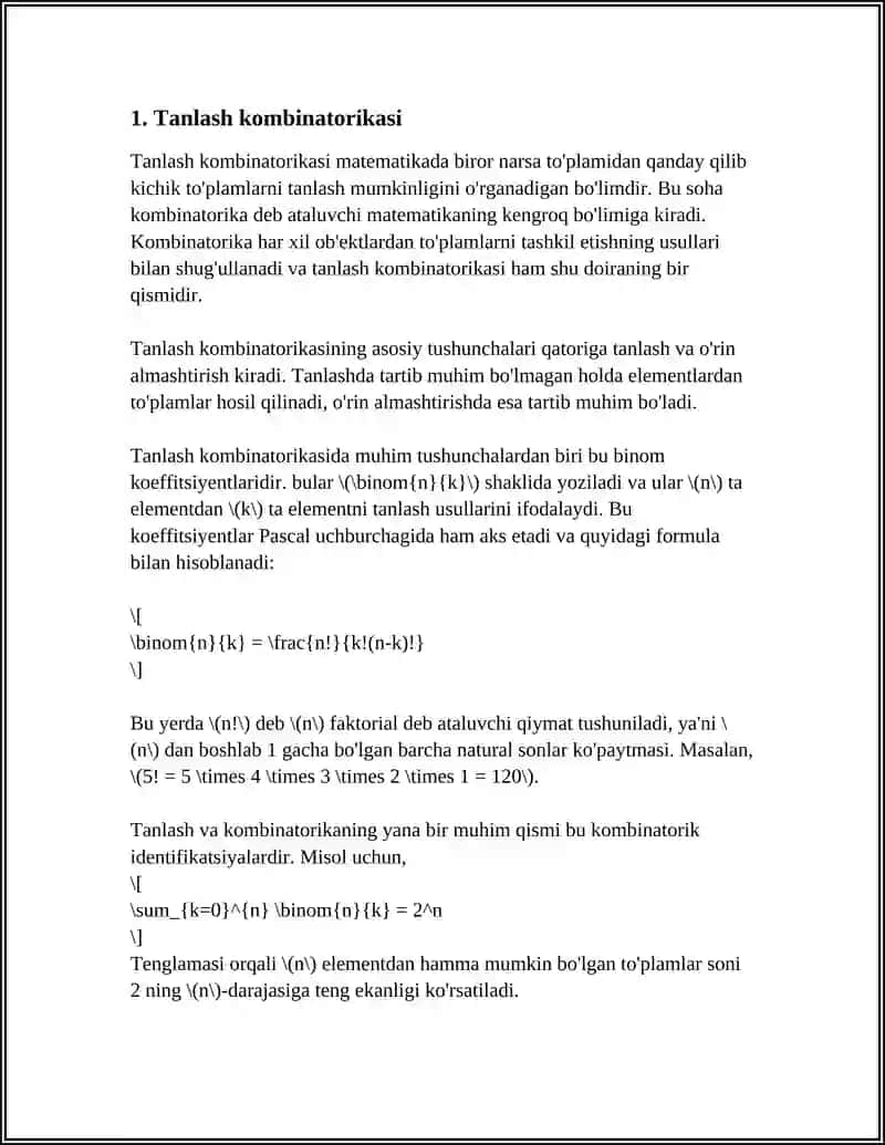 Tanlash kombinatorikasi 3