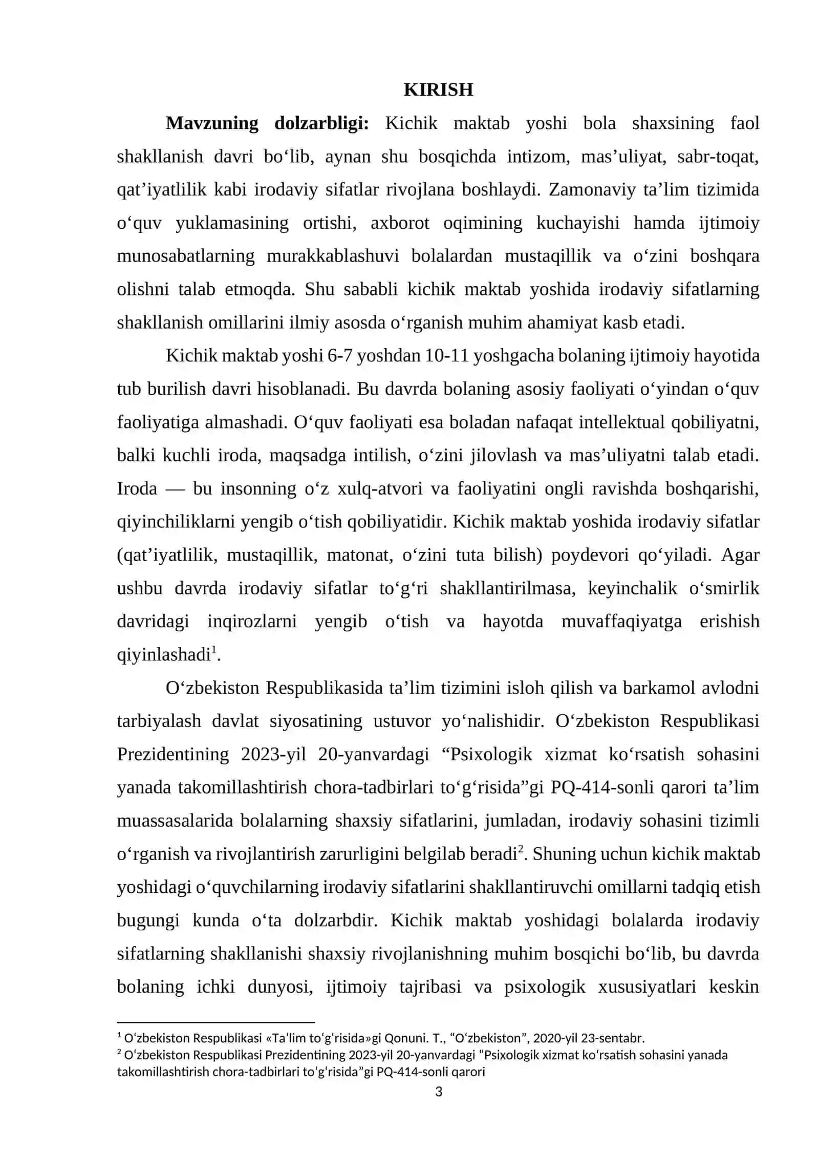 KICHIK MAKTAB YOSHIDA IRODAVIY SIFATLARNING SHAKLLANISH OMILLARI 3