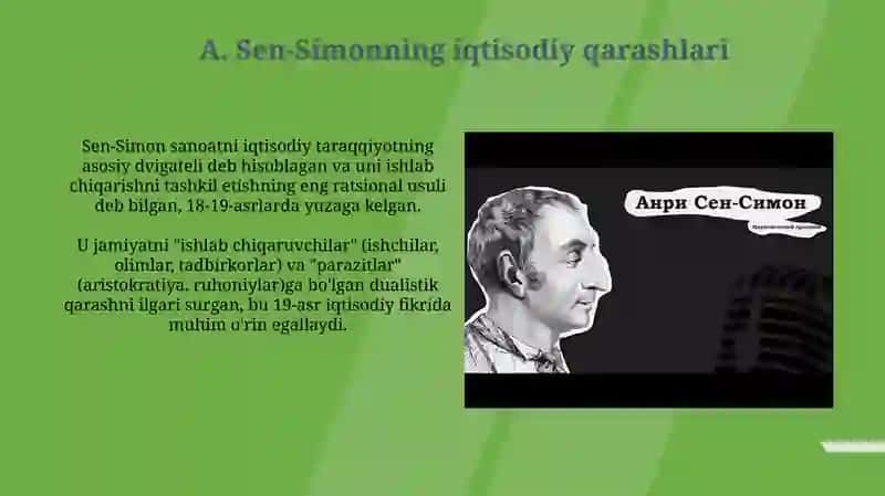 Sen-Simon, Furye va Ouenning asosiy iqtisodiy g'oyalari 3