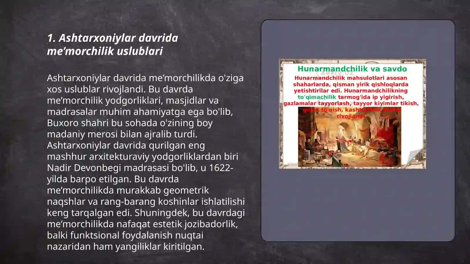 Ashtarxoniylar davrida binokorlik va ta'lim 3