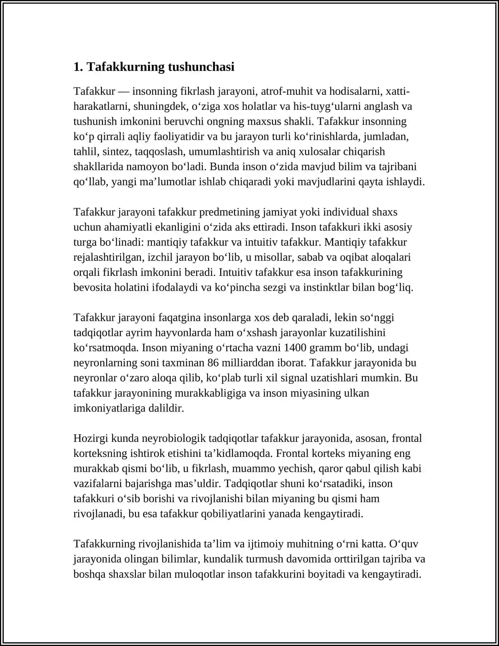 MUSTAQIL ISH Mavzu: TAFAKKURNING MANTIQIY SHAKLLARI VA QONUNLARI 3