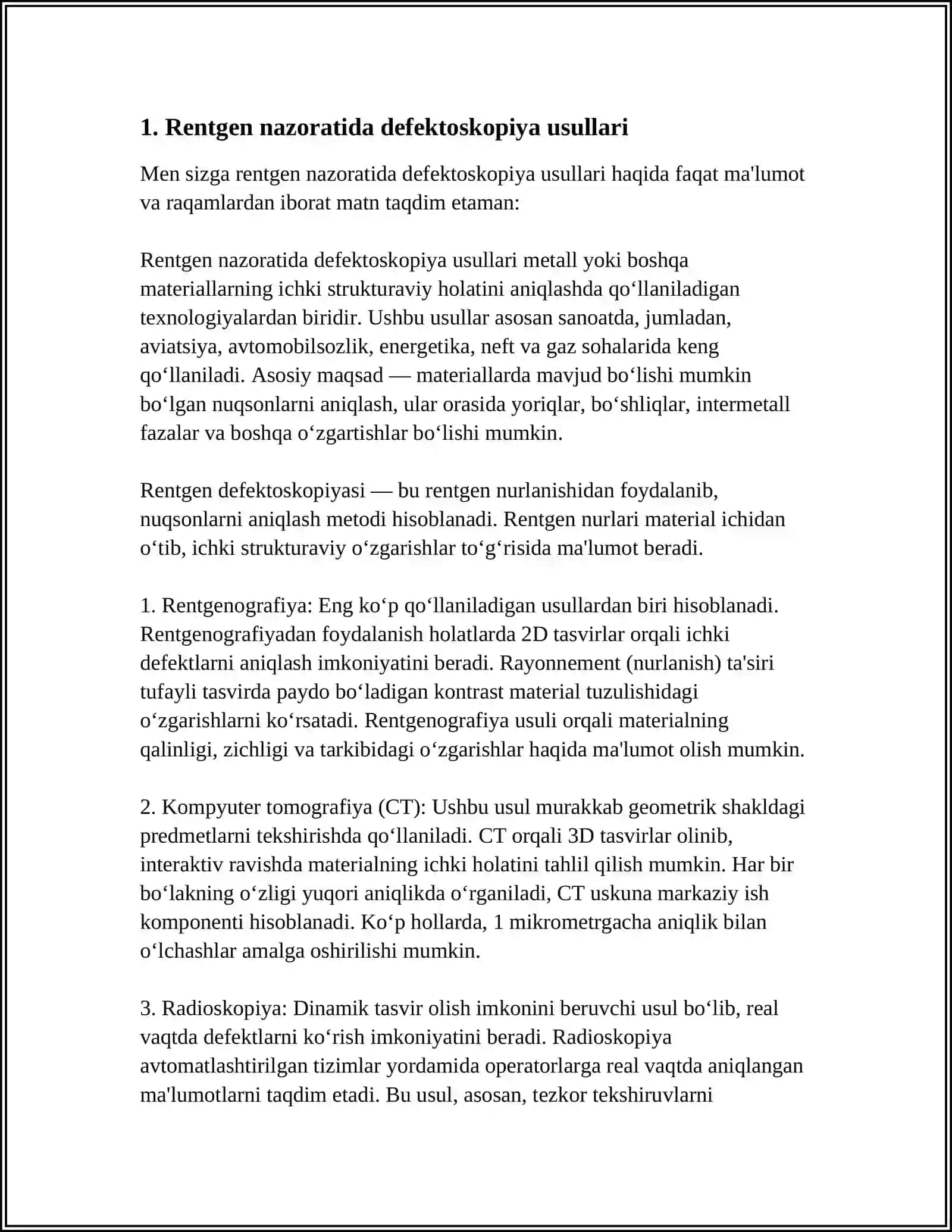 RENTGEN NAZORAT YORDAMIDA DEFEKTOSKOPLASH.RADIO TÒLQINLI NAZORAT VA FEREZONLI DEFEKTOSKOPLASH 3