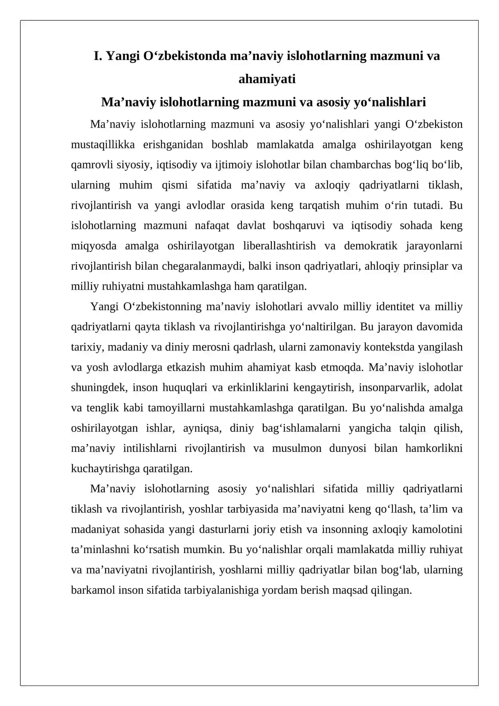 Yangi Oʻzbekistonda amalga oshirilayotgan manaviy oʻzgarishlar 3