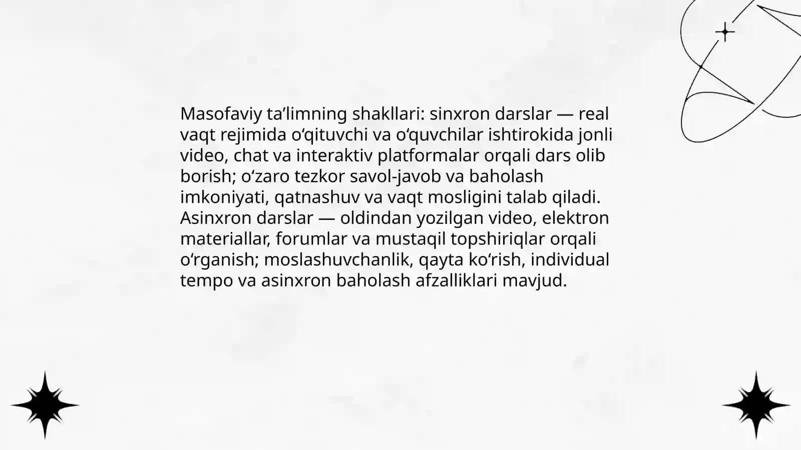 Raqamli pedagogika boʻyicha oʻqitishni tashkil etish shakllari. Masofaviy taʼlim 3