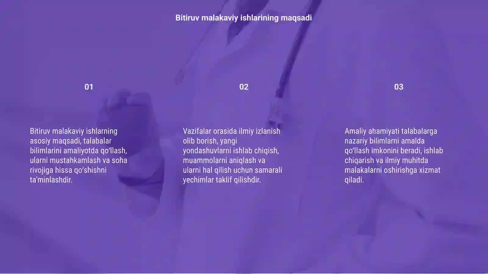 Bitiruv malakaviy ishlarni asosiy maqsad, vazifalari va amaliy ahamiyati 3