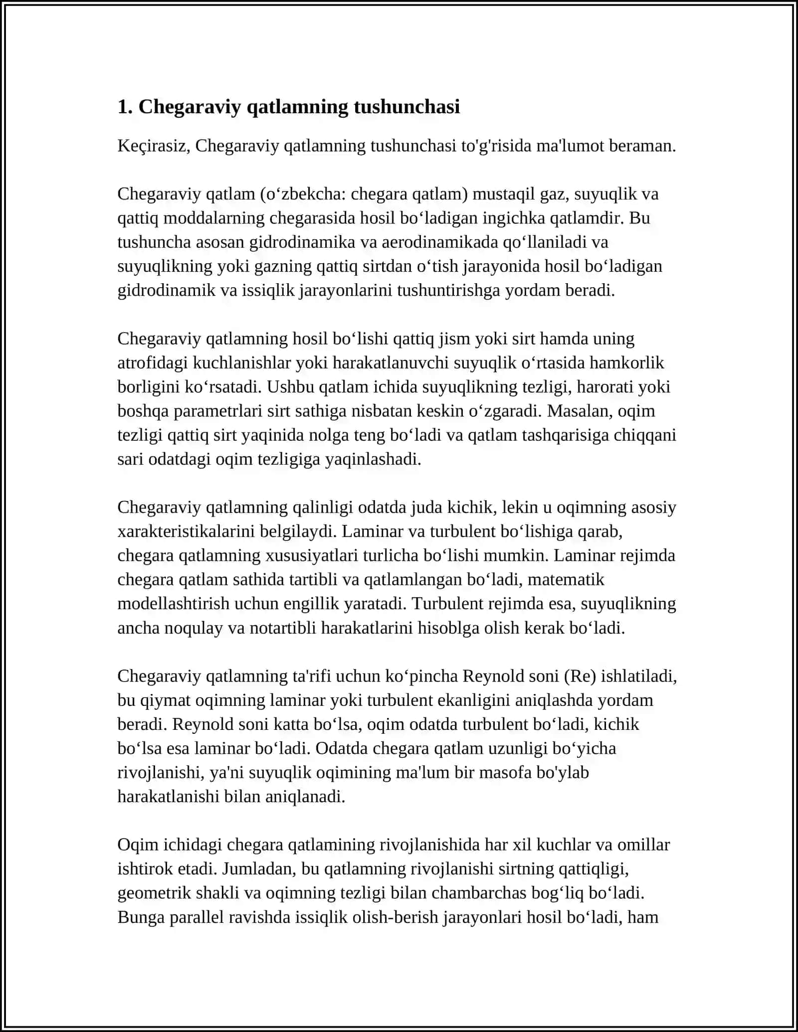 SUYUQLIKNING TRUBADAGI TURBULENT OQIMIDA CHEGARAVIY QATLAM 3