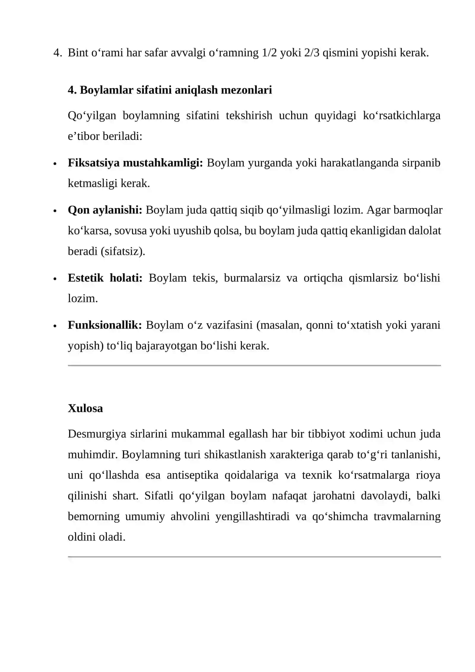 Desmurgiya turlari va boylamlar sifatini aniqlash 3