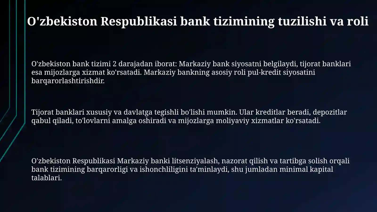 O'zbekiston Respublikasi Bank Tizimi: Tuzilishi va Faoliyati 3