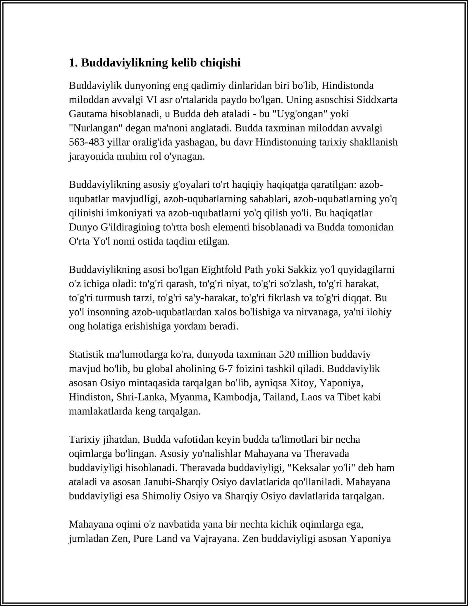 BUDDAVIYLIK DININING PAYDO BO‘LISH TARIXI,ASOSIY TA‘LIMOTLARI,OQIMLARI VA MANBALARI 3