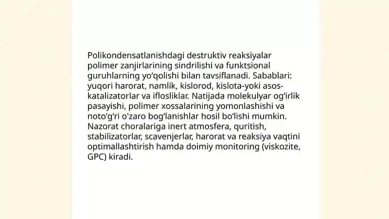 POLIKONDENSATLANISHDAGI DESTRUKTIV REAKSIYALAR 3