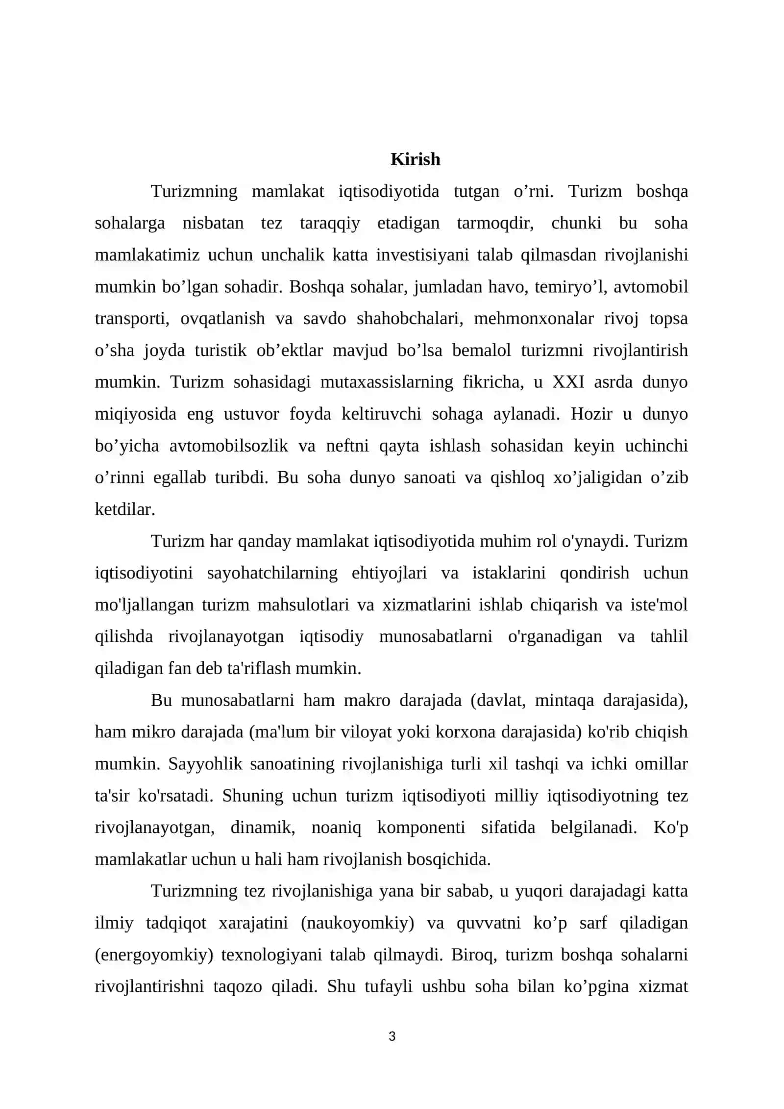 Turizmning globallashish jarayonida davlatlar iqtisodiyotida tutgan o’rni 3