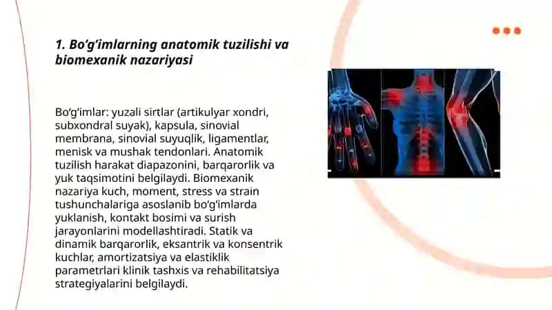 Bo’g’imlarning biomexanikasi.Birlashmalarning rentgenanatomiyasi 3