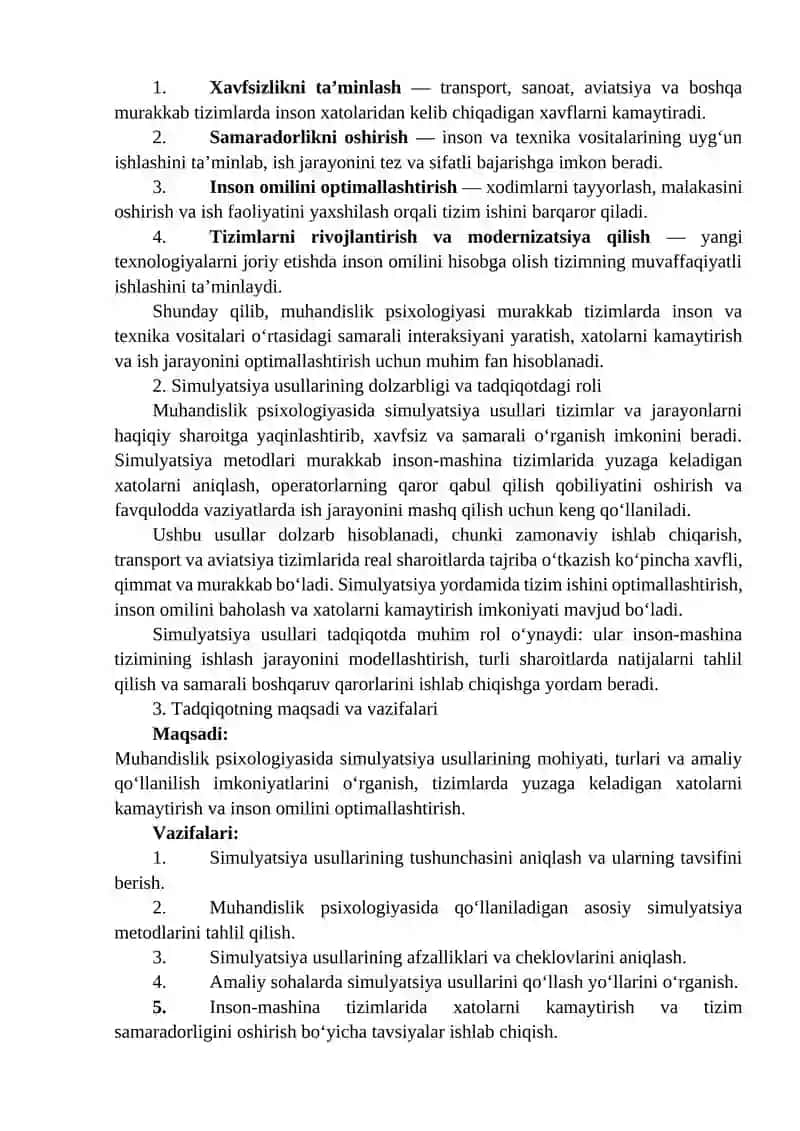 Muhandislik psixologiyasining simulyatsiya usullari 3