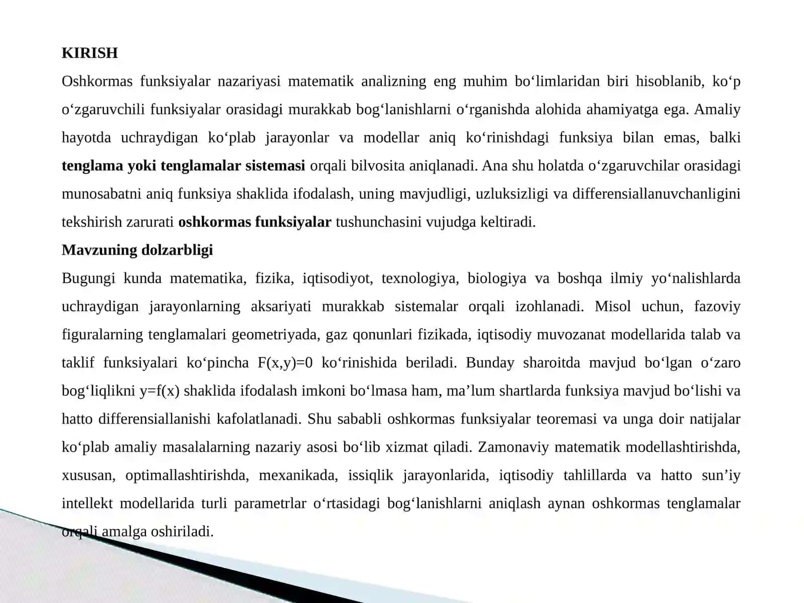 Oshkormas funksiyalar uzluksizligi vadifferensiallanuvchanligi 3