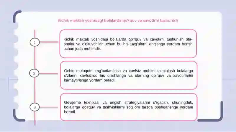 Reja: Kichik maktab yoshidagi bolalarda qo'rquv va xavotirni tushunish 3