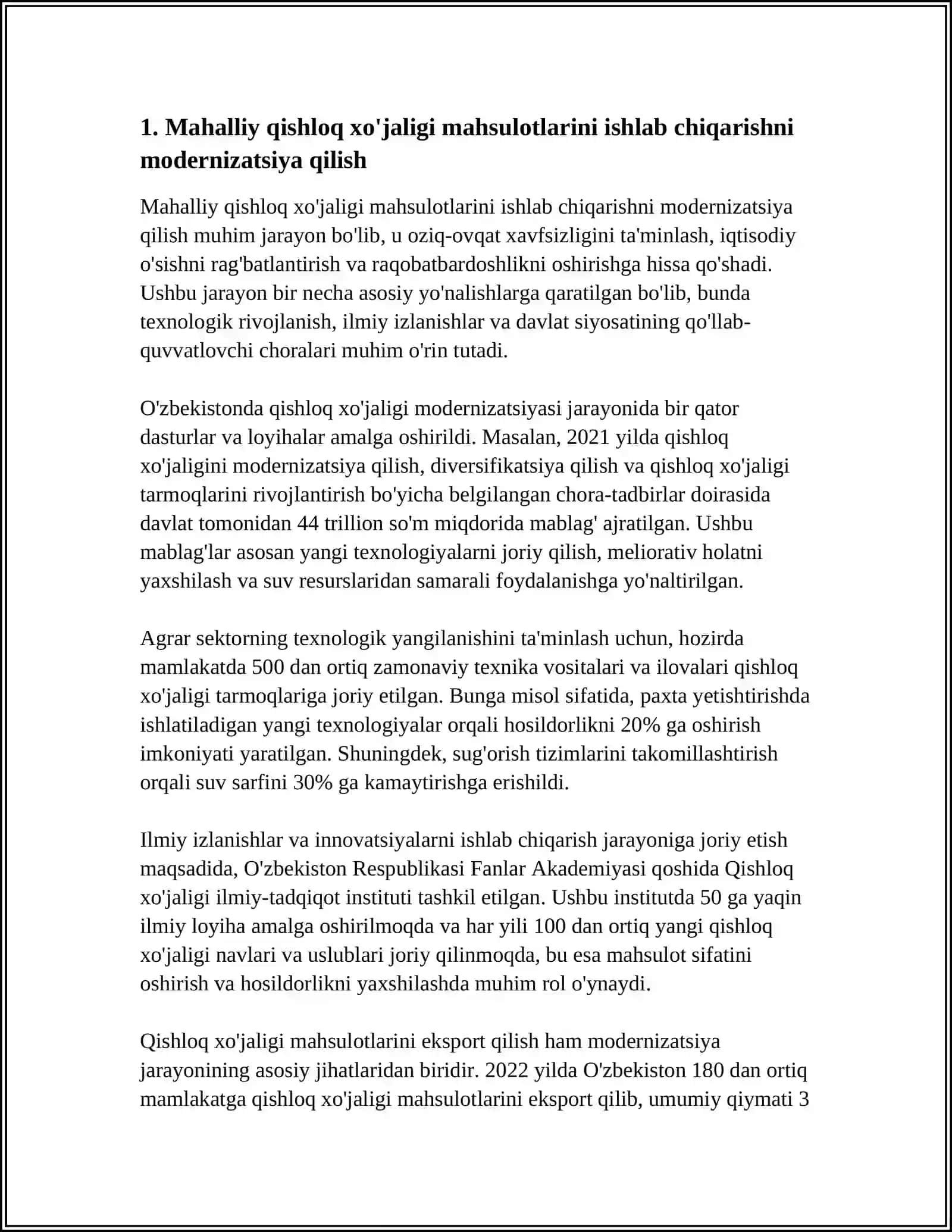 O'ZBEKISTONDA OZIQ-OVQAT XAVFSIZLIGINI TAMINLASH YO'NALISHLARI 3