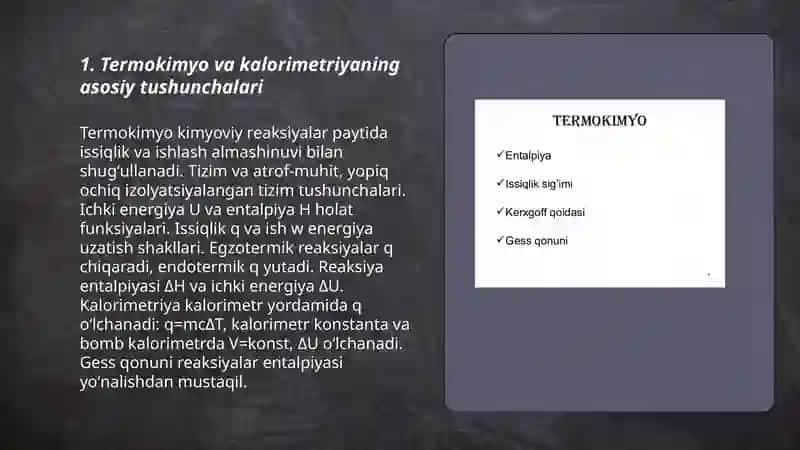 Termokimyo va kalorametriyaga kirish. Gess va Kroxgoff qonunilari 3