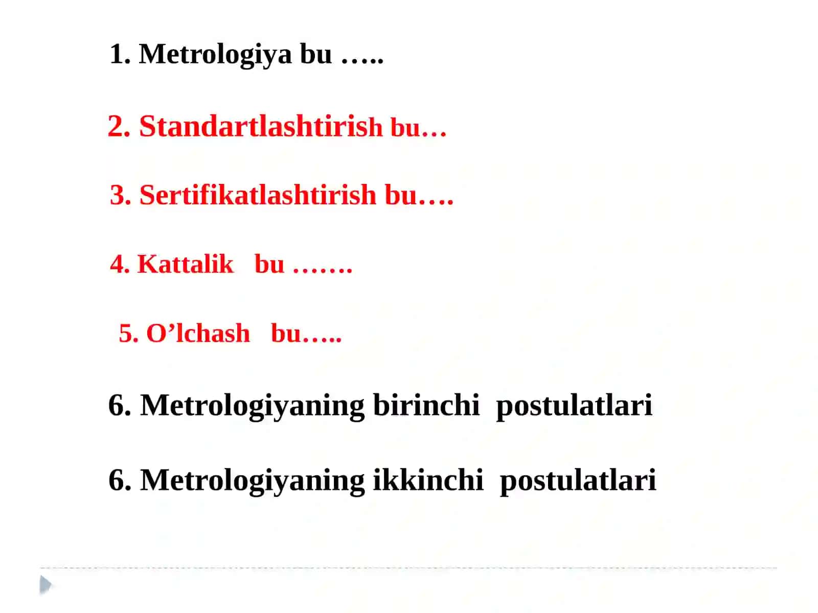 O’LCHASH TUSHUNCHASI. O’LCHASH O’BEKTI. METROLOGIYA, STANDARTLASHTIRISH VA SERTIFIKATSIYALSH 3