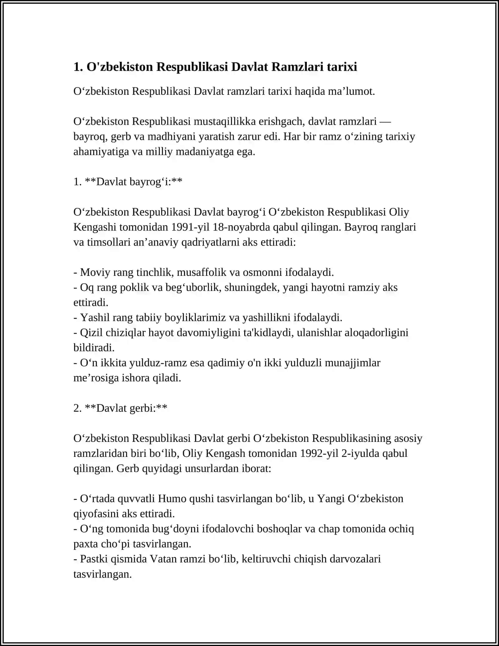 O'ZBEKISTON RESPUBLIKASI DAVLAT RAMZLARI, KONSTITUTSIYANING QABUL QILINISH TARIXIY AHAMIYATI 3
