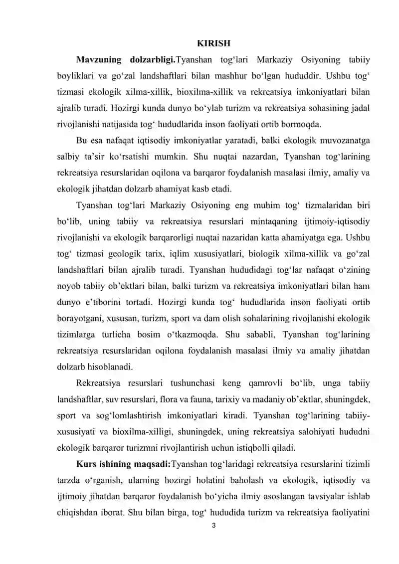 TYANSHAN TOG'LARINING REKREATSIYA RESURSLARIDAN OQILONA FOYDALANISH 3
