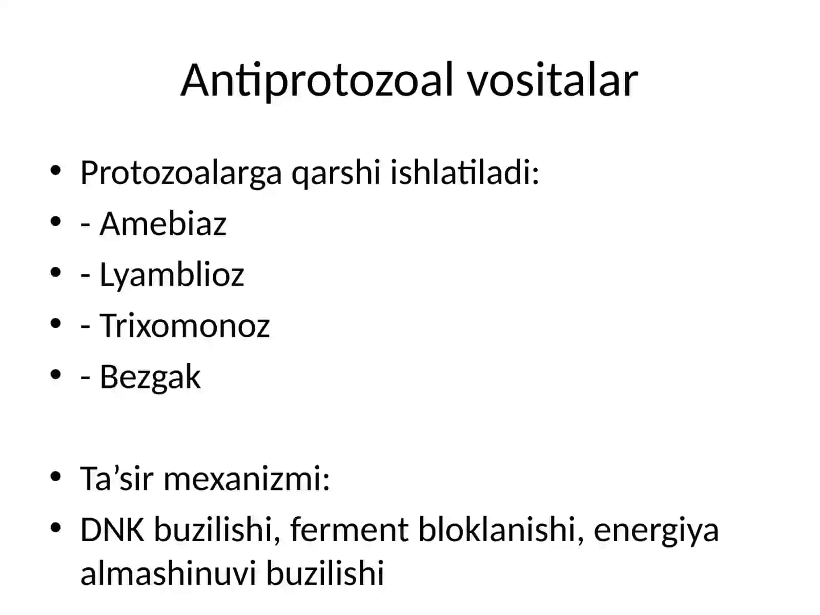 Sodda jonivorlarga qarshi vositalar.Sulfanilamidlarprepartlari 3