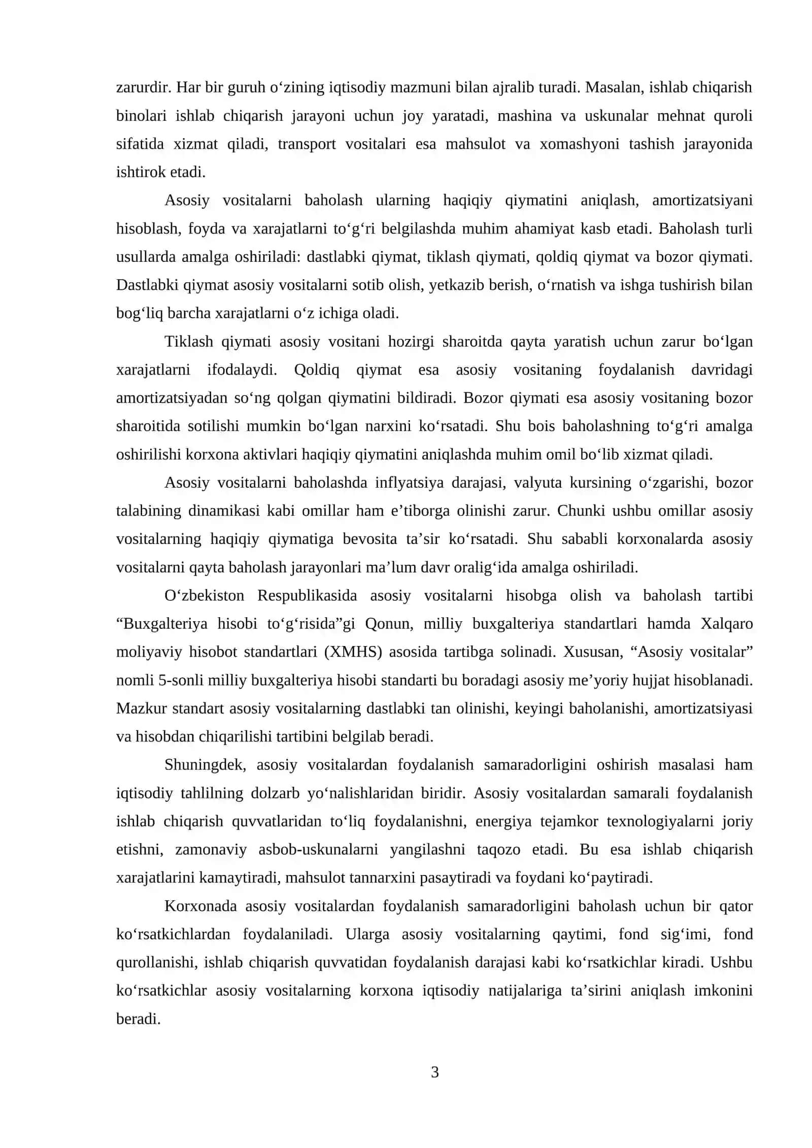MAVZU: ASOSIY VOSITALARNING TURKUMLANISHI VA BAXOLANISHI 3