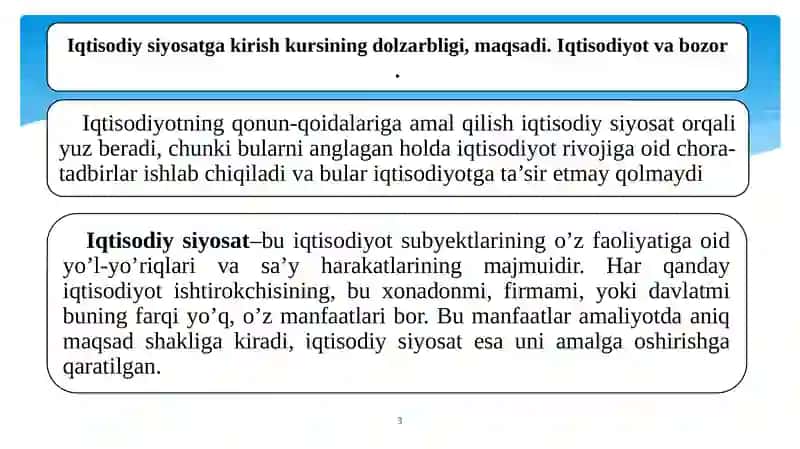 IQTISODIYOT, BOZOR VA IQTISODIY SIYOSAT. 3