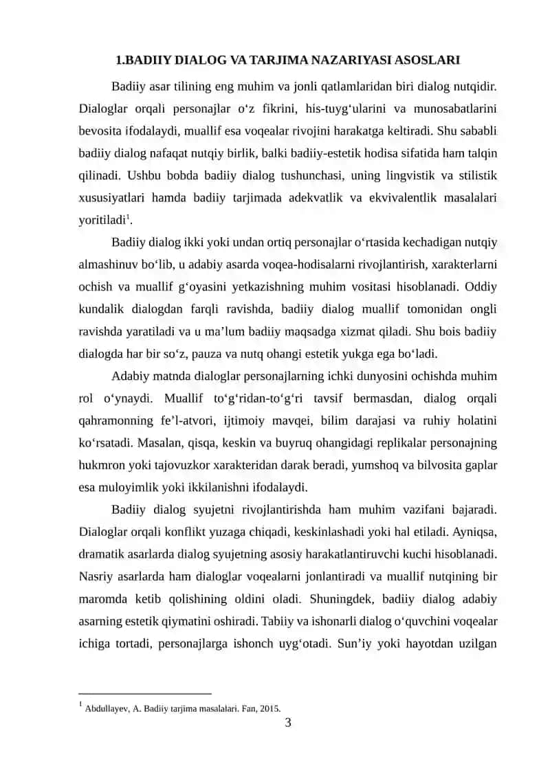 "INGLIZ TILIDAGI BADIIY DIALOGLARNI O‘ZBEK TILIGA YOZMA TARJIMA QILISH XUSUSIYATLARI" 3