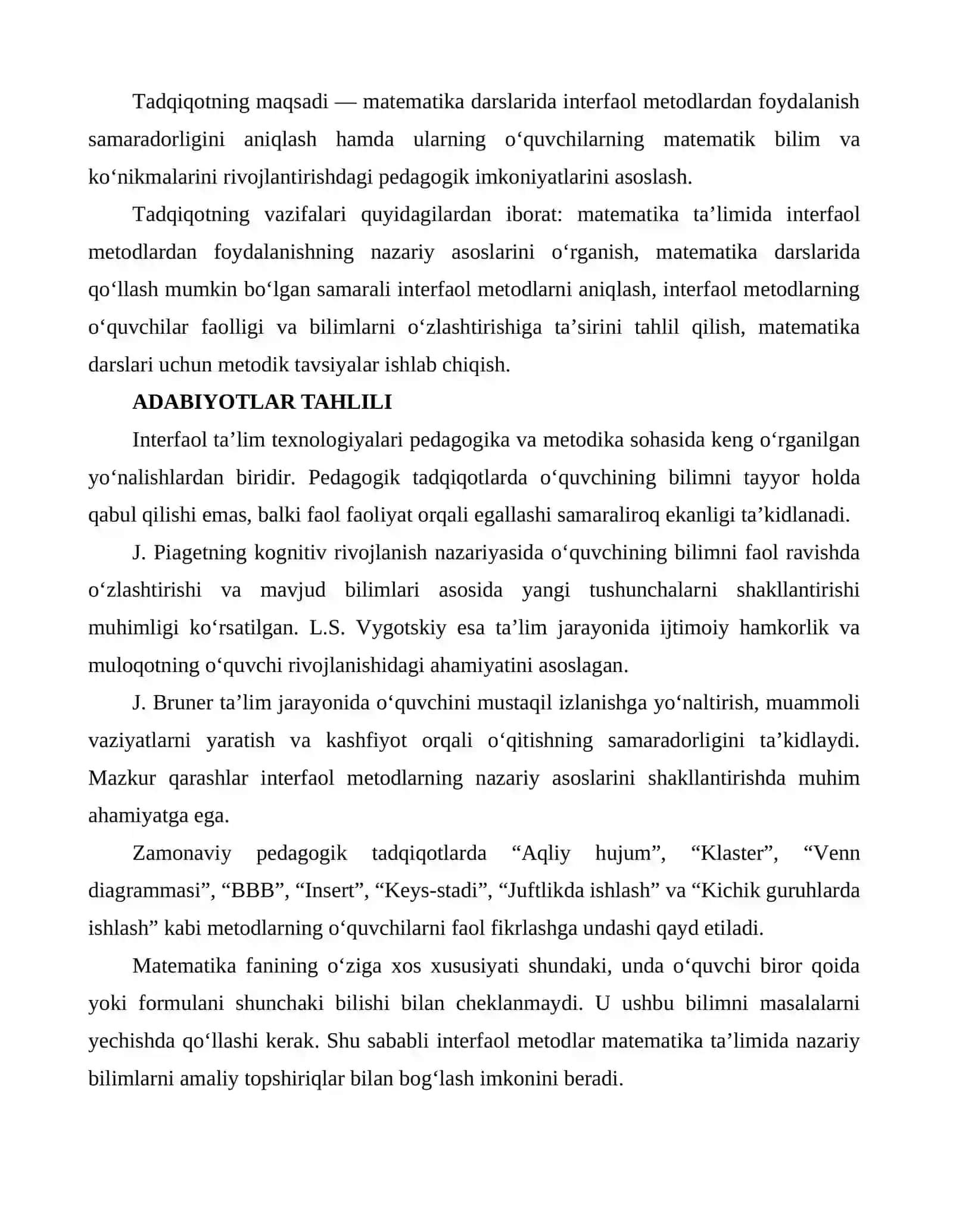 MATEMATIKA DARSLARIDA INTERFAOL METODLARDAN FOYDALANISH SAMARADORLIGI 3