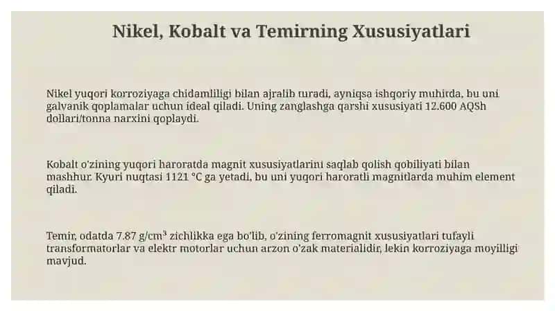 Nikel, Kobalt va Temirning Xususiyatlari 3