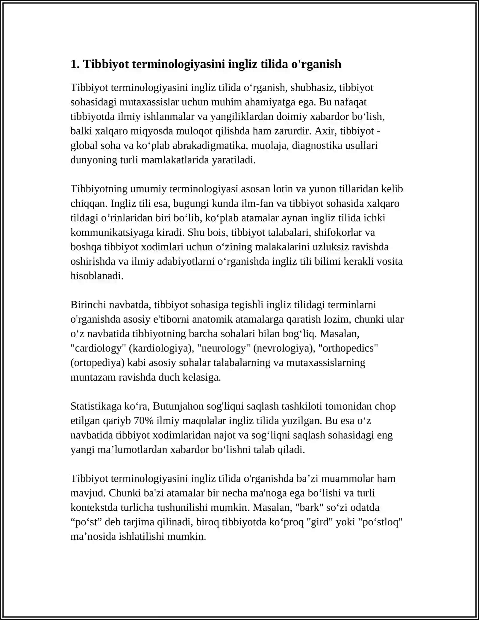 TIBBIYOT FAKULTETI TALABALARI UCHUN INGLIZ TILINI O'RGANISH MUHIMLILIGI 3