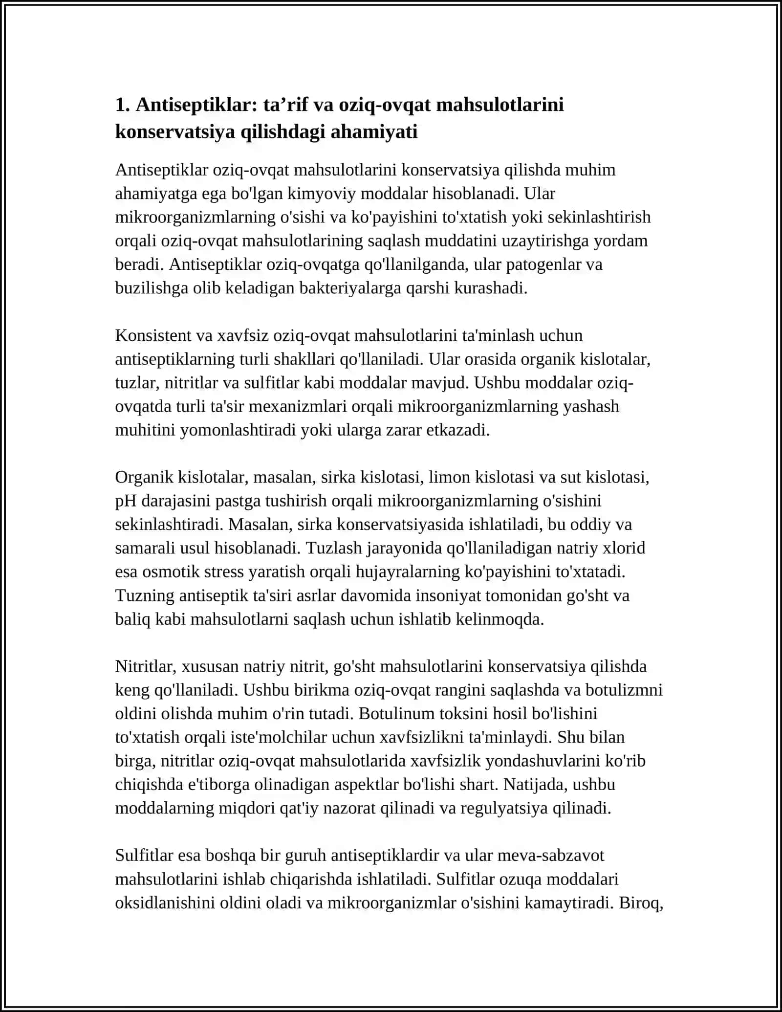 ANTISEPTIKLARNI OZIQ OVQAT MAHSULOTLARINI KONSERVALASHDA ISHLATILISHI 3