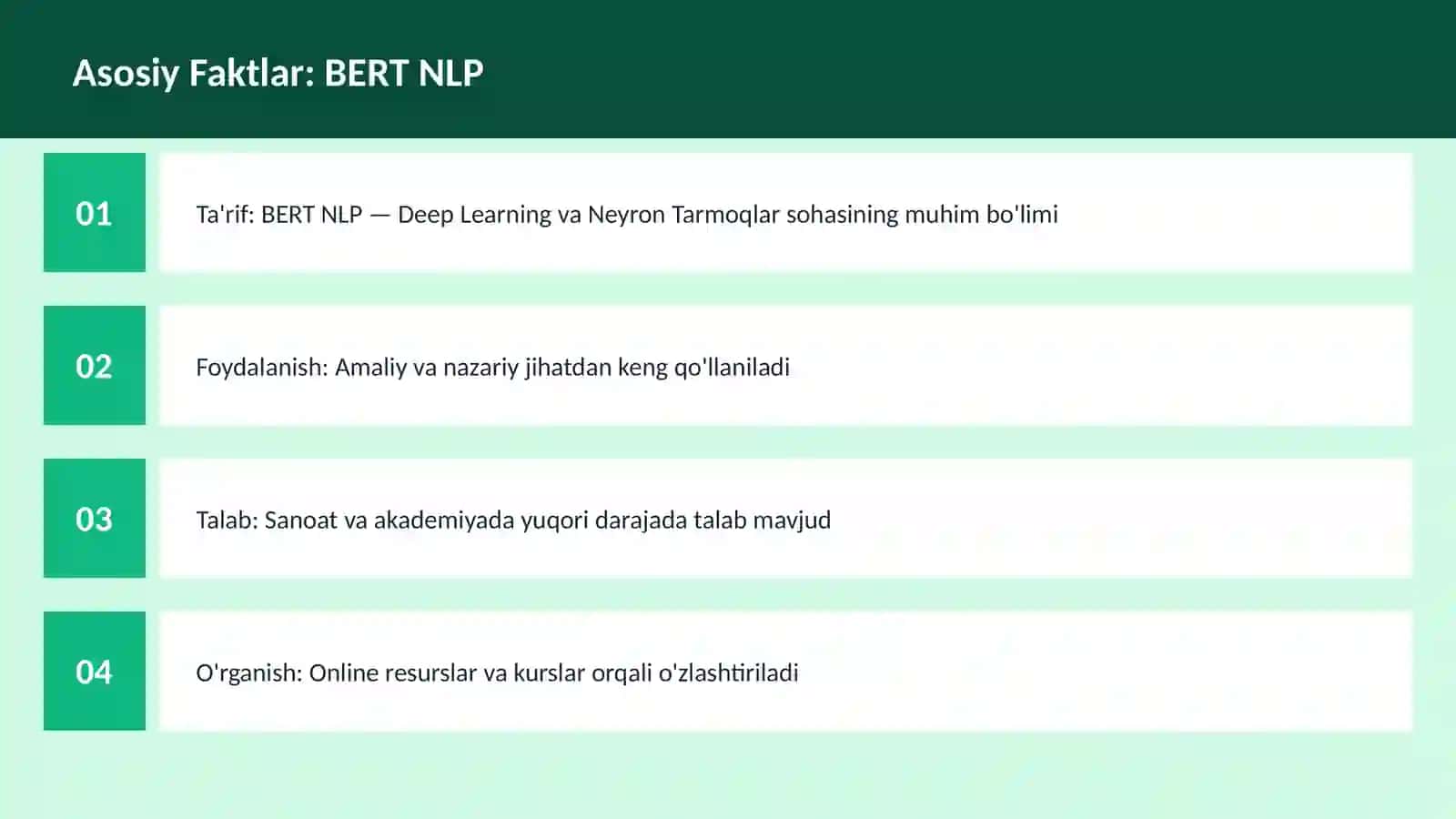 AI | DEEP LEARNING VA NEYRON TARMOQLAR BERT NLP 3