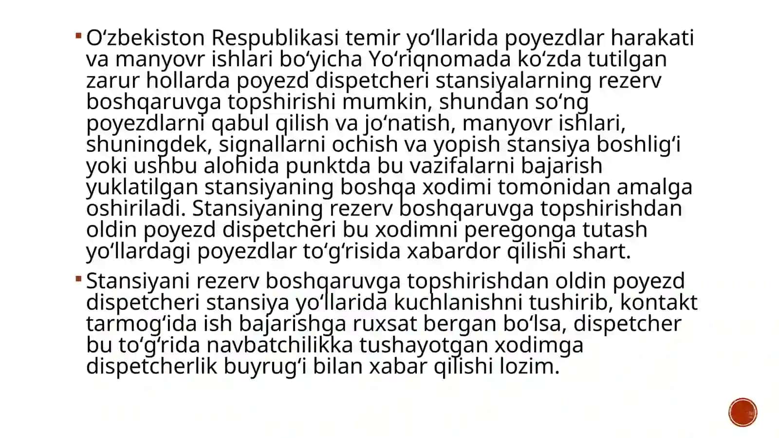 TEMIR YO‘L UCHASTKALARI VA YO‘NALISHLARI ISHINI BOSHQARISH TEXNOLOGIYASI 3