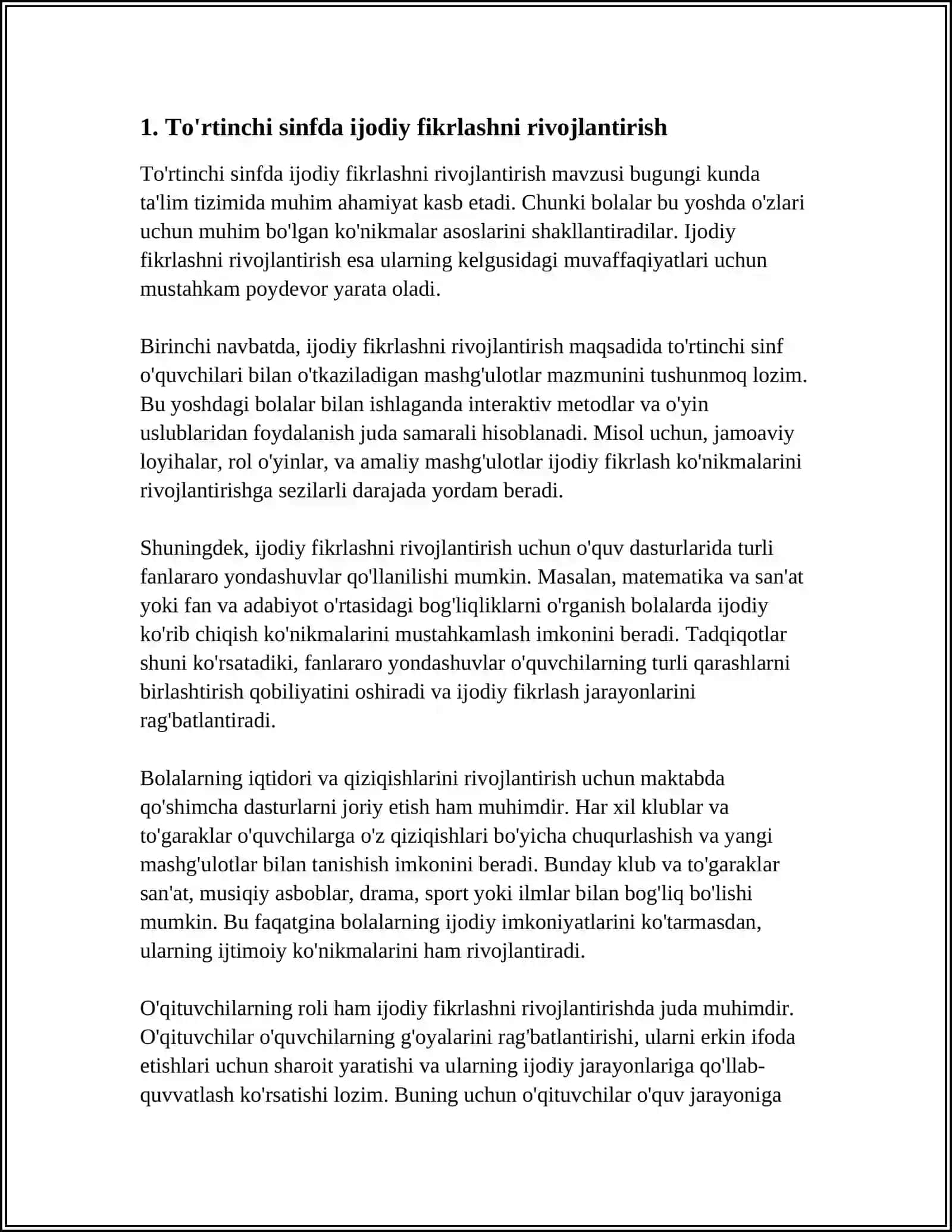 TO'RTINCHI SINFDA MATEMATIKADAN O'QUVCHILARNING IJODIY ISHLASHGA O'RGATISH METODIKASI 3