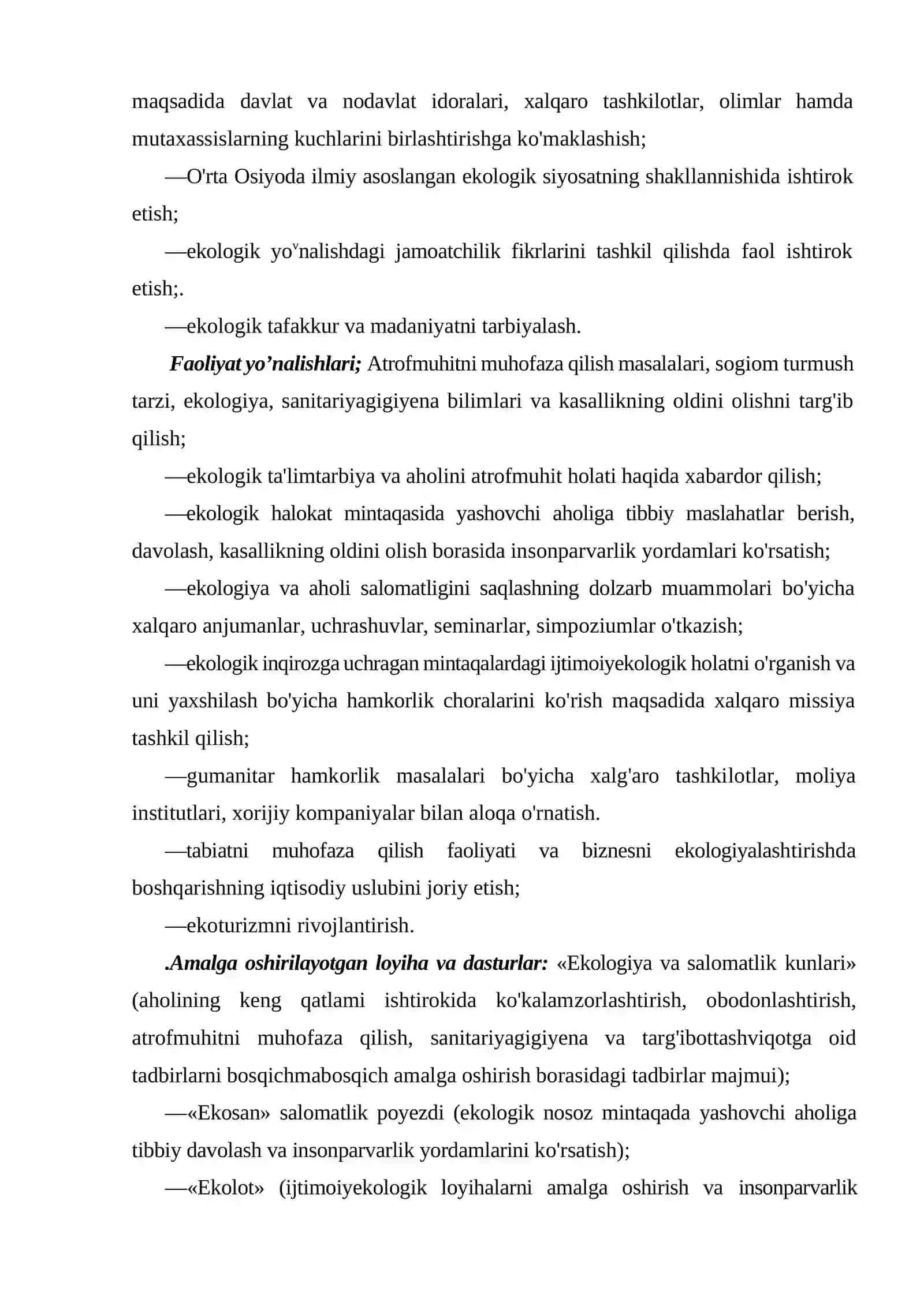 O'zbekistonda «bioekosan» va «ekosan» jamg'armalari faoliyati 3