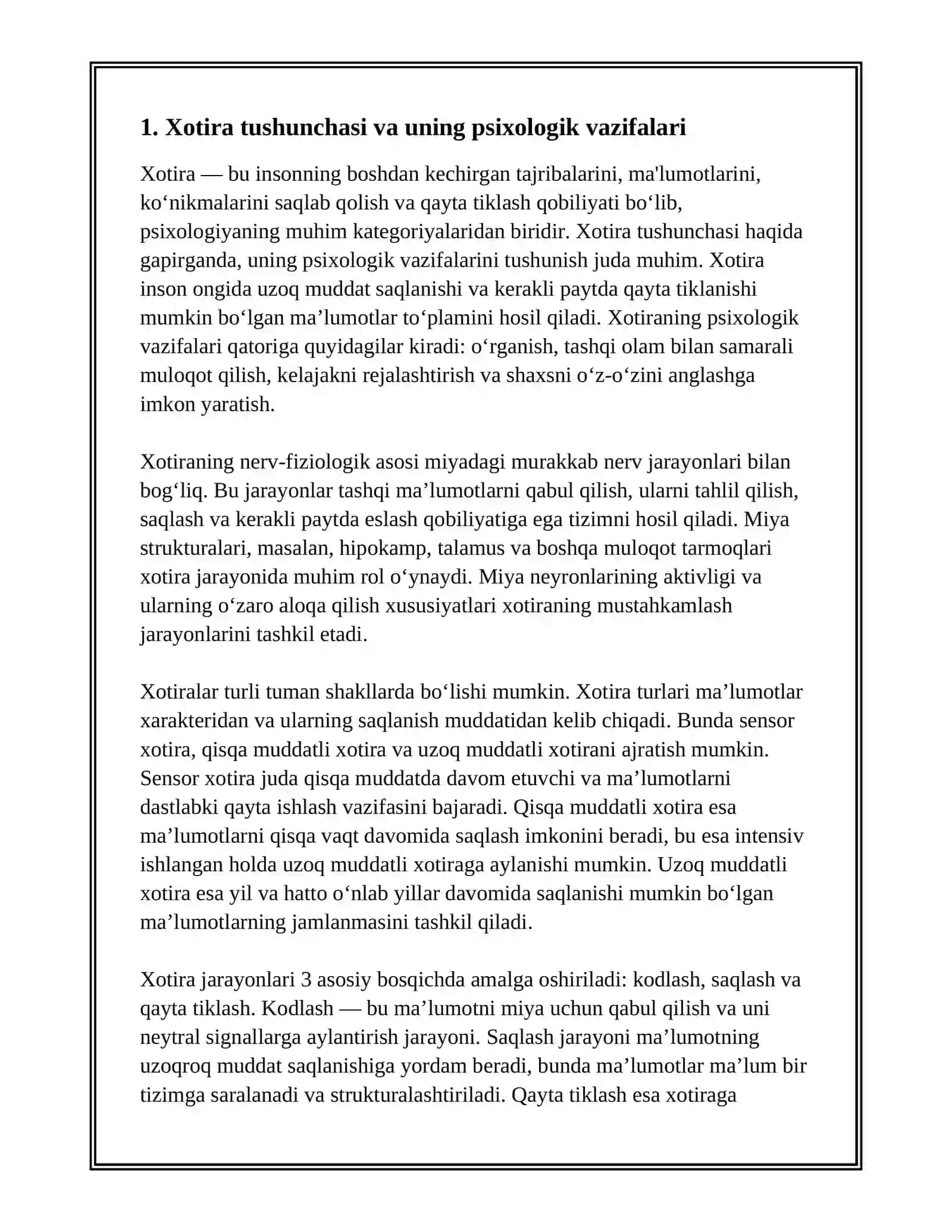 Xotira Haqida Tushuncha va Uning Nerv-Fiziologik Asosi 3